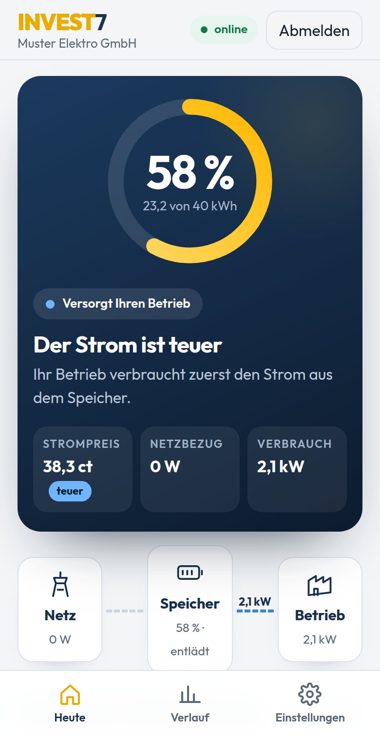 App: Ladezustand und aktueller Strompreis des Speichers